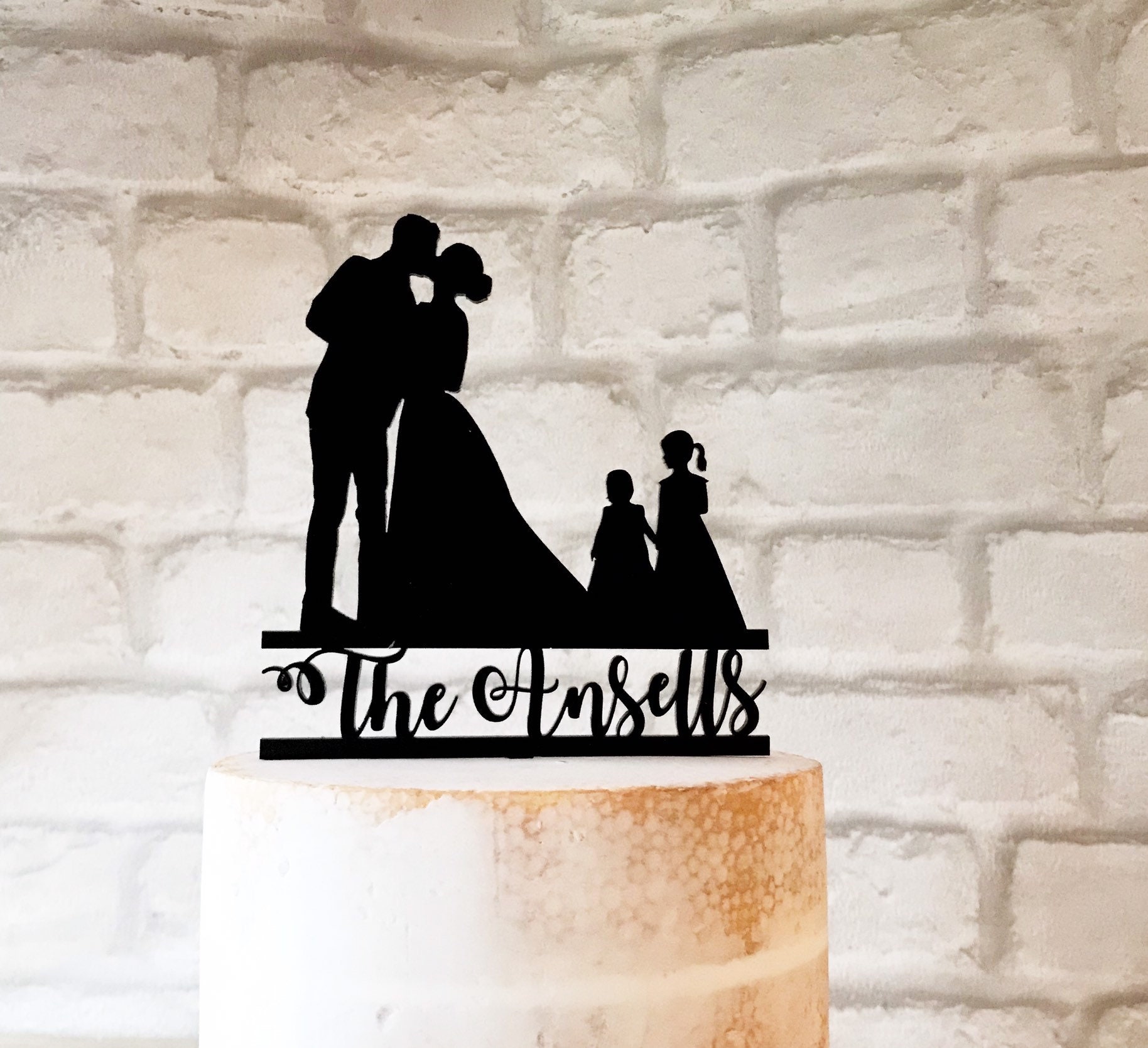 Family Silhouette Wedding Cake Topper With 2 Little Girls - Etsy