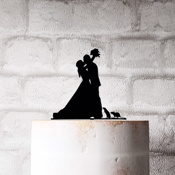 Rat Wedding Cake Topper With Bride Groom and 2 Rats Silhouette