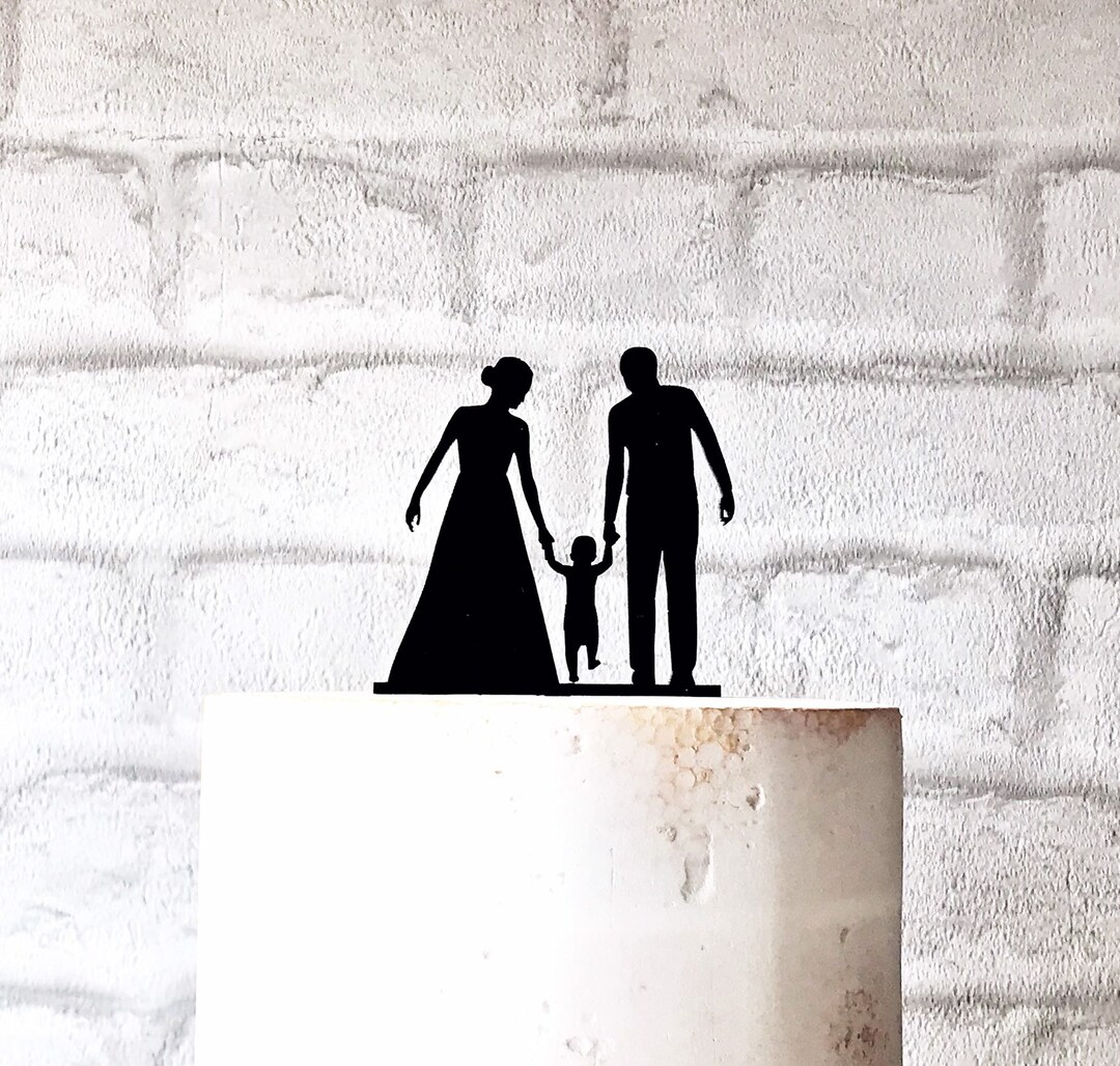 Bride Groom and Little Boy Toddler Family Silhouette Wedding Cake ...