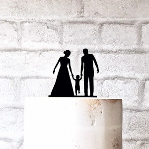 Bride Groom and Little Boy Toddler Family Silhouette Wedding Cake Topper