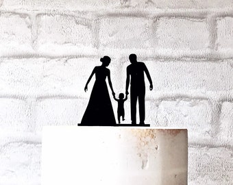Bride Groom and Little Boy Toddler Family Silhouette Wedding Cake Topper