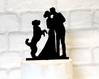 Labradoodle Wedding Cake Topper with Bride Groom and Jumping Dog Silhouette