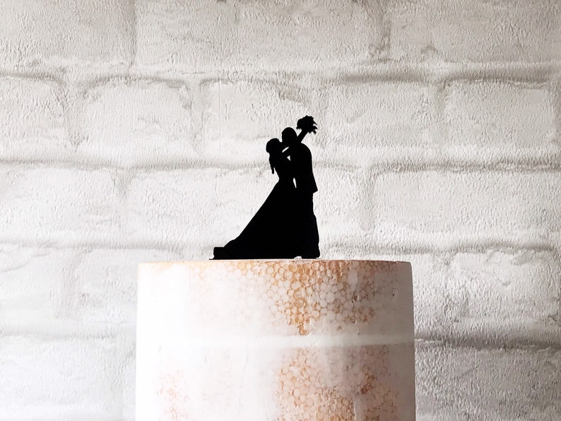 Silhouette Wedding Cake Topper With Kissing Bride and Groom With ...