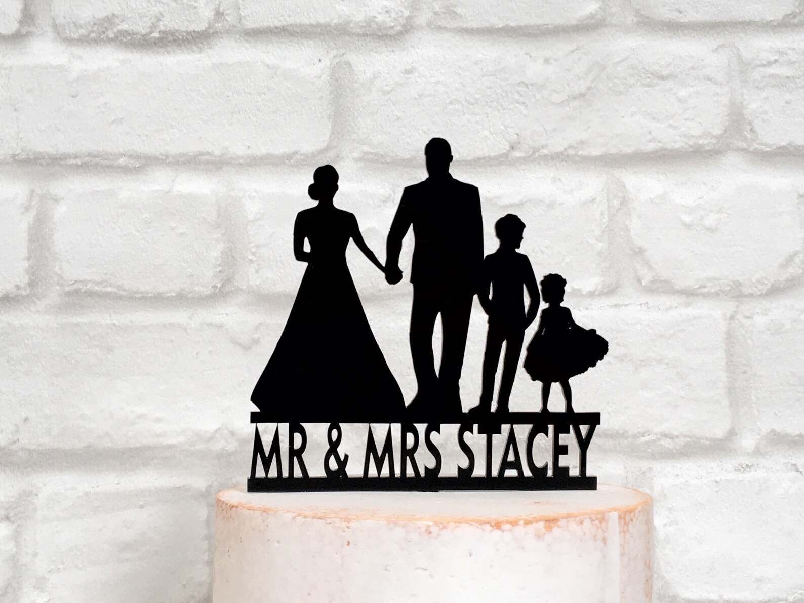 Family Silhouette Wedding Cake Topper With Young Boy and Little Girl - Etsy