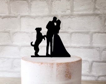 Bride Groom and Airedale Terrier Silhouette Wedding Cake Topper