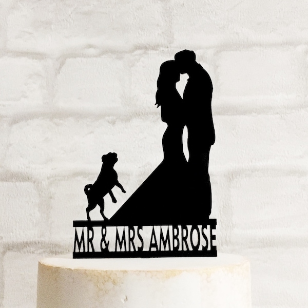 Pug Wedding Cake Topper con sagome di sposi