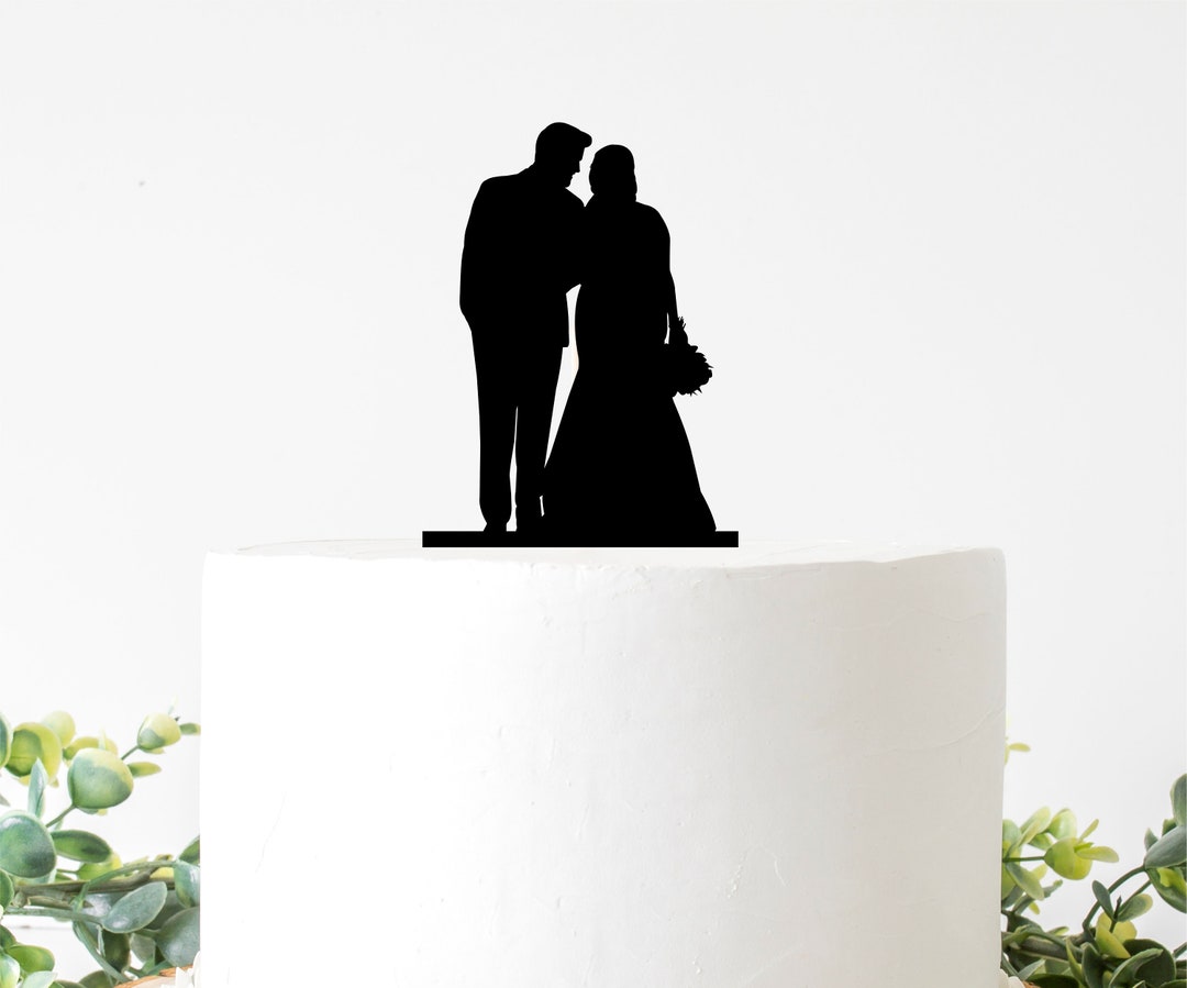 Silhouette Wedding Cake Topper With Bride and Groom - Etsy
