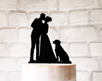 Labrador Wedding Cake Topper with Bride and Groom Silhouette