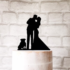 Bride Groom and English Bulldog Wedding Cake Topper
