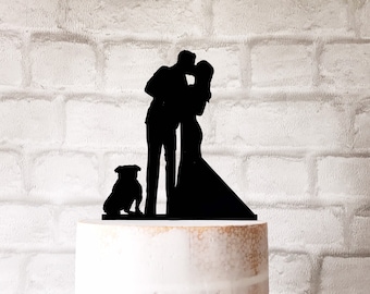 Bride Groom and English Bulldog Wedding Cake Topper