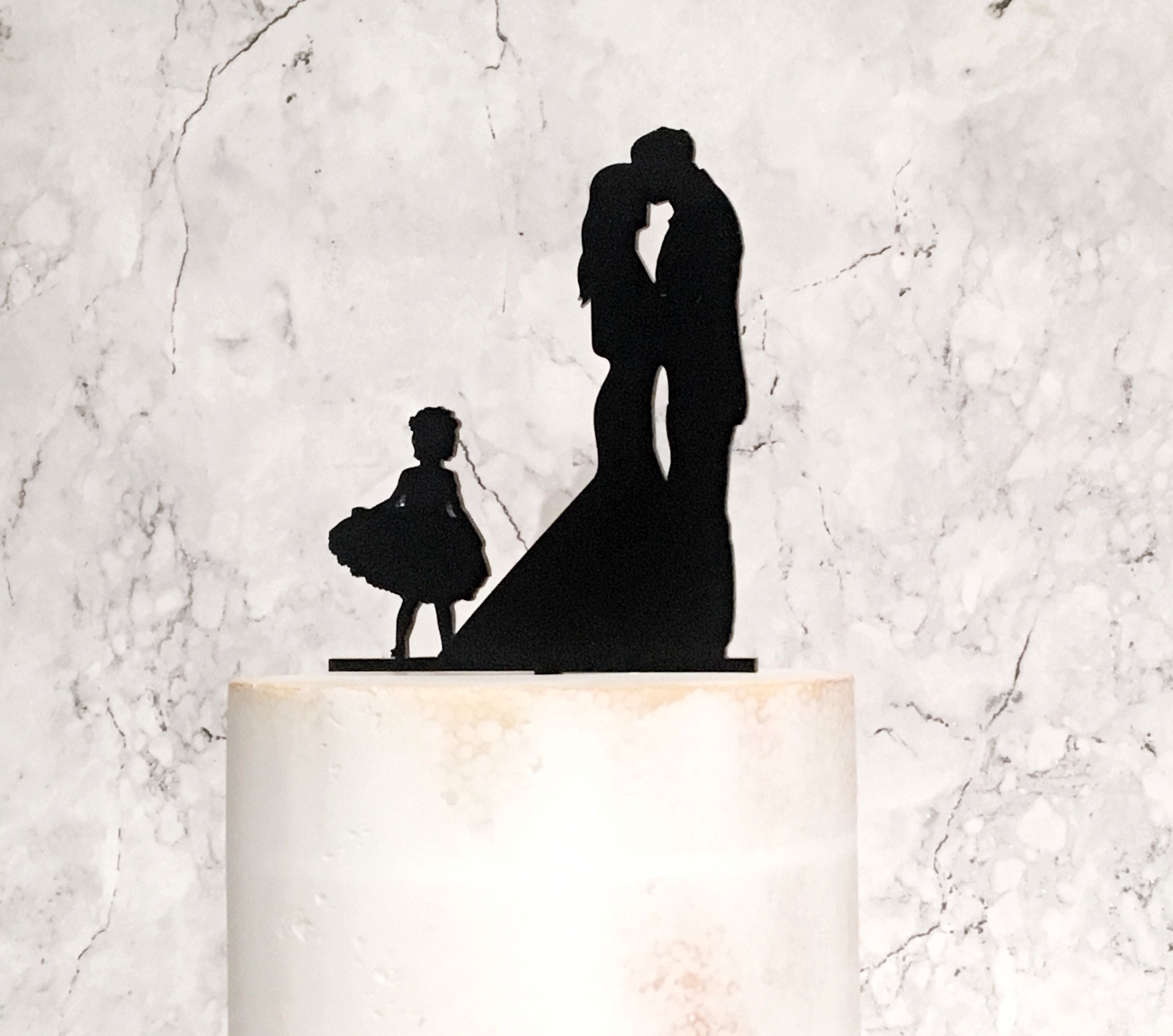 Bride Groom and Flower Girl Family Silhouette Wedding Cake | Etsy