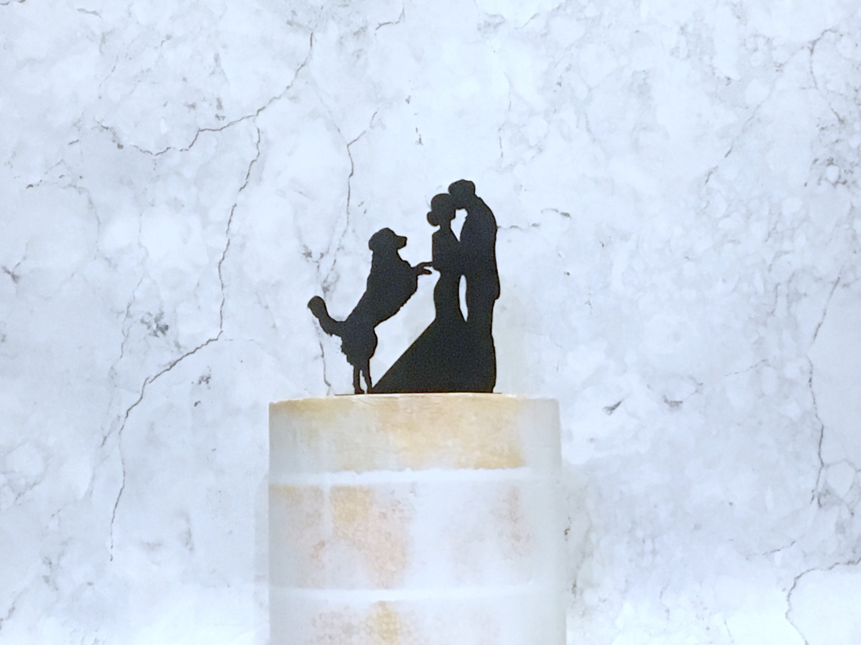 Silhouette Wedding Cake Topper With Golden Retriever Dog, Pet Wedding ...