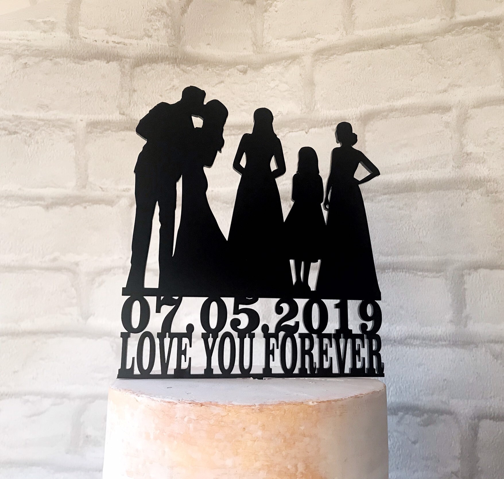 Family Silhouette Wedding Cake Topper with Bride and Groom and | Etsy