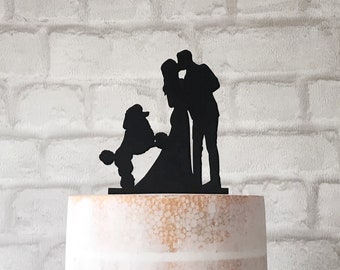 Poodle Dog Silhouette Wedding Cake Topper with Kissing Bride and Groom