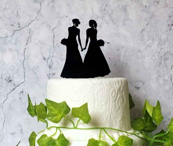 Two Brides Wedding Cake Topper Lesbian Silhouette Decoration Etsy