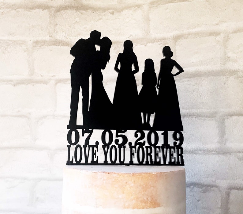 Family Silhouette Wedding Cake Topper With Bride and Groom and 3 ...