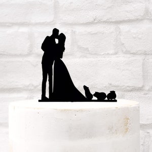 Guinea Pig Wedding Cake Topper With Bride Groom and 3 Guineas Silhouette