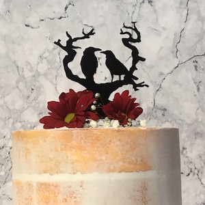 Raven Wedding Cake Topper, Gothic Cake Decor, Halloween Decoration, Nevermore Cake Topper, Black Acrylic Cake Topper, Crow Decoration