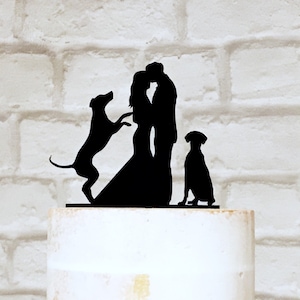 Décoration de gâteau Silhouette marié et deux chiens de Weimaraner