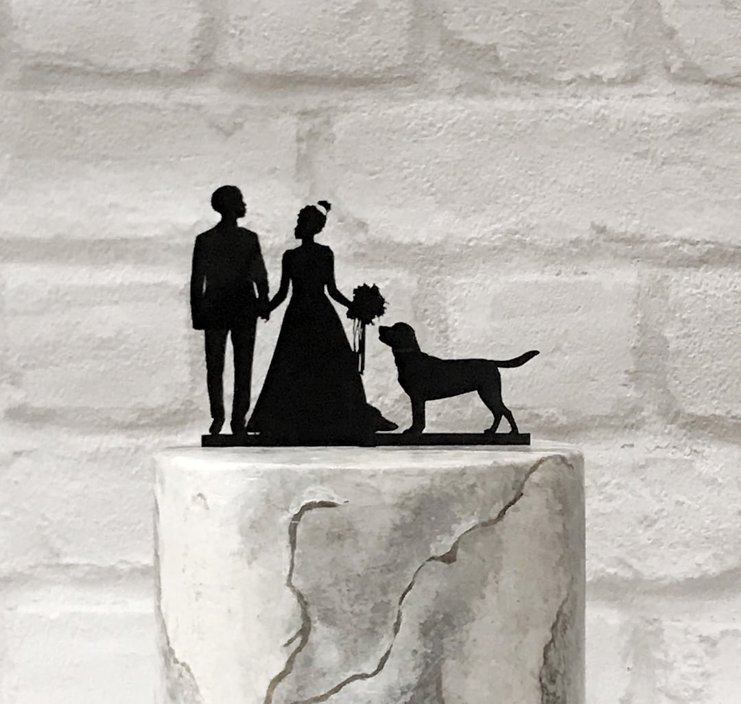 Black Bride and Groom Wedding Cake Topper With Labrador Dog in ...