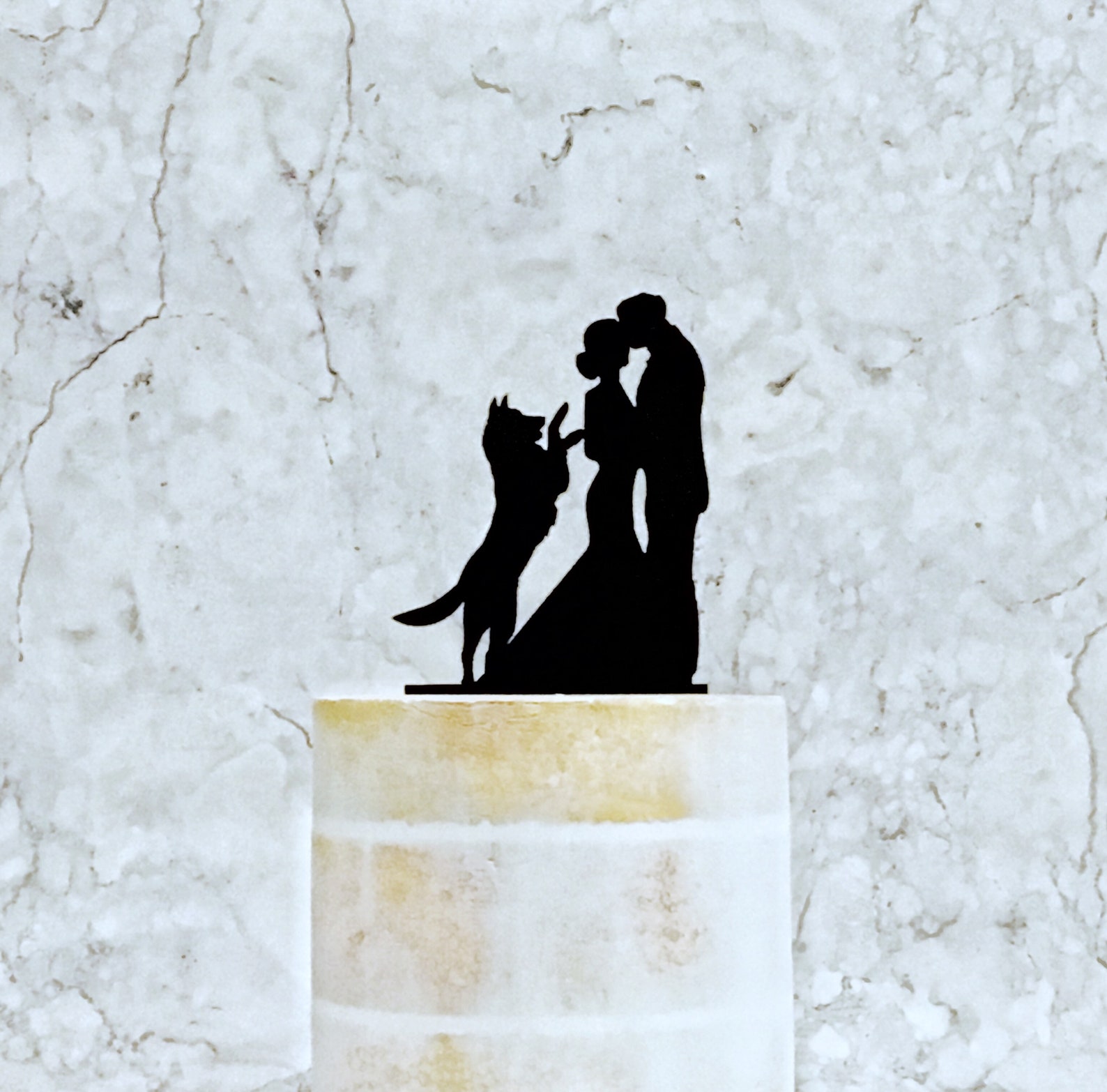 Bride and Groom Silhouette Wedding Cake Topper With German Shepherd - Etsy