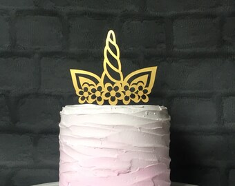 Unicorn Birthday Cake Topper, Gold Unicorn Party Decoration, Cake Topper, Acrylic Cake Decor, Unicorn Horn Cake Topper, Unicorn Flower Crown