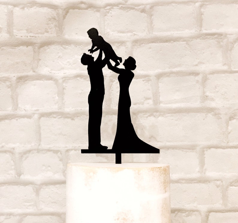Bride Groom and Toddler Family Wedding Cake Topper - Etsy