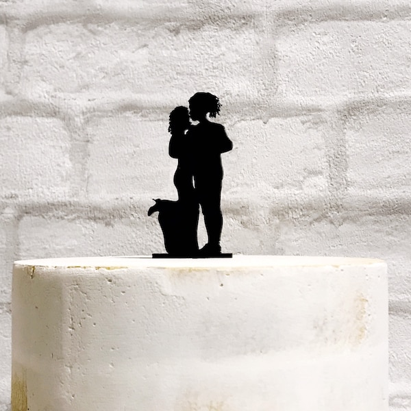 Black Couple Wedding Cake Topper, Bride and Groom with Dreadlocks, Acrylic Decoration