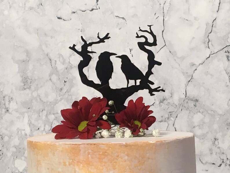 Raven Wedding Cake Topper, Gothic Cake Decor, Halloween Decoration ...