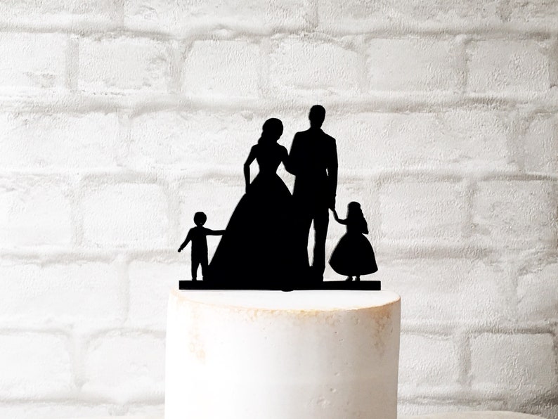 Family Silhouette Wedding Cake Topper With Bride Groom Boy and Girl - Etsy