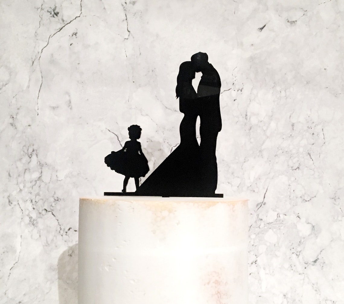 Bride Groom and Flower Girl Family Silhouette Wedding Cake | Etsy