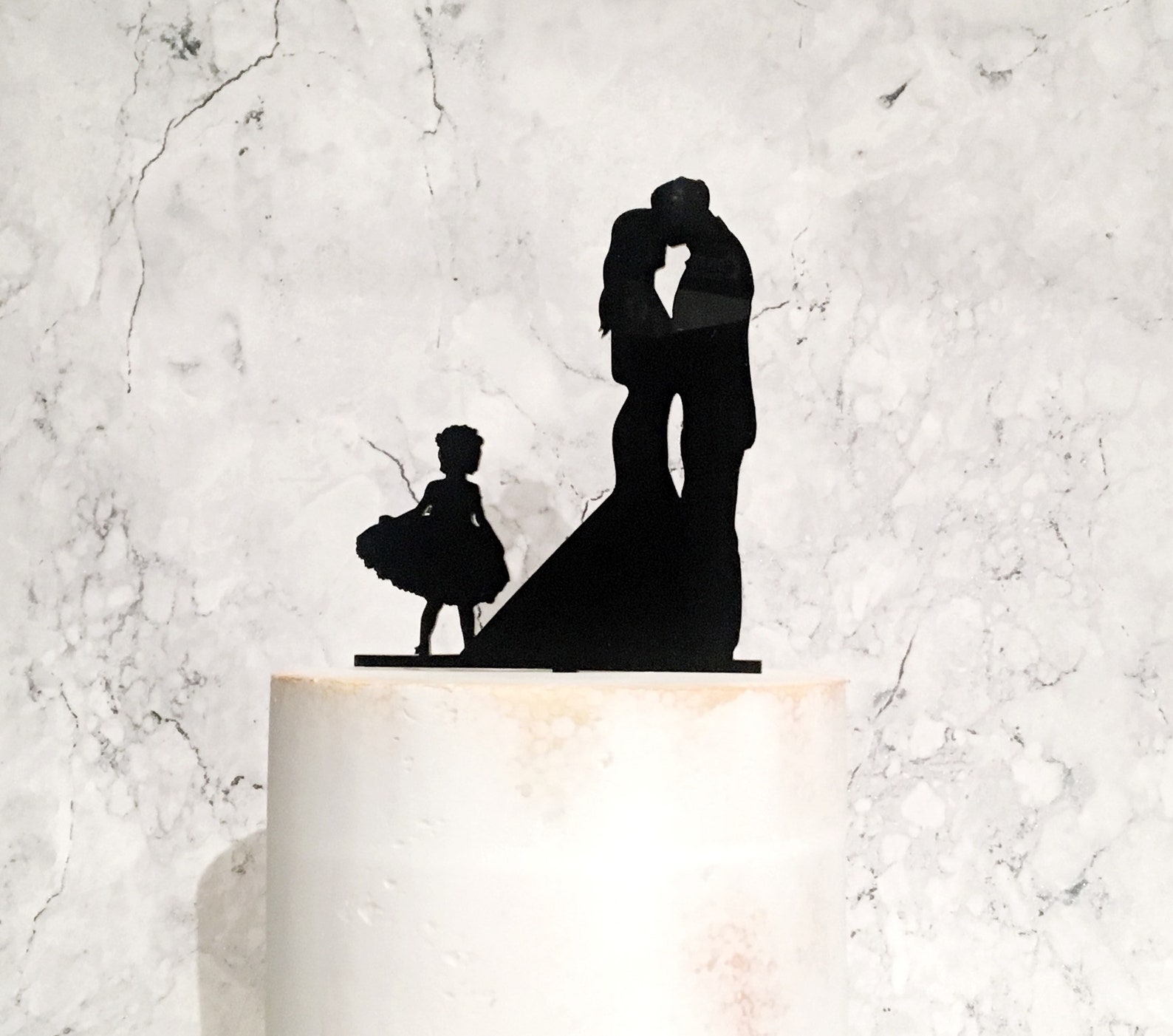 Bride Groom and Flower Girl Family Silhouette Wedding Cake Topper - Etsy
