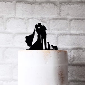 Ferret Wedding Cake Topper With Bride Groom and 2 Ferrets Silhouette image 3