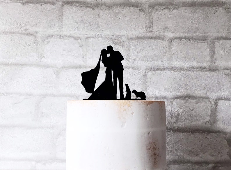 Ferret Wedding Cake Topper With Bride Groom and 2 Ferrets Silhouette image 3