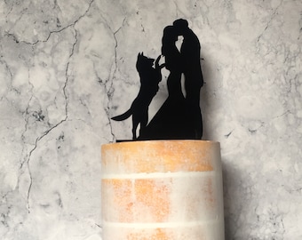 German Shepherd Wedding Cake Topper, Bride Groom and German Shepherd, Couple and Dog Silhouette Wedding Cake Topper, Acrylic Cake Topper