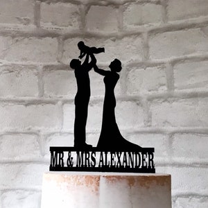 Family Wedding Cake Topper with Bride Groom and Baby