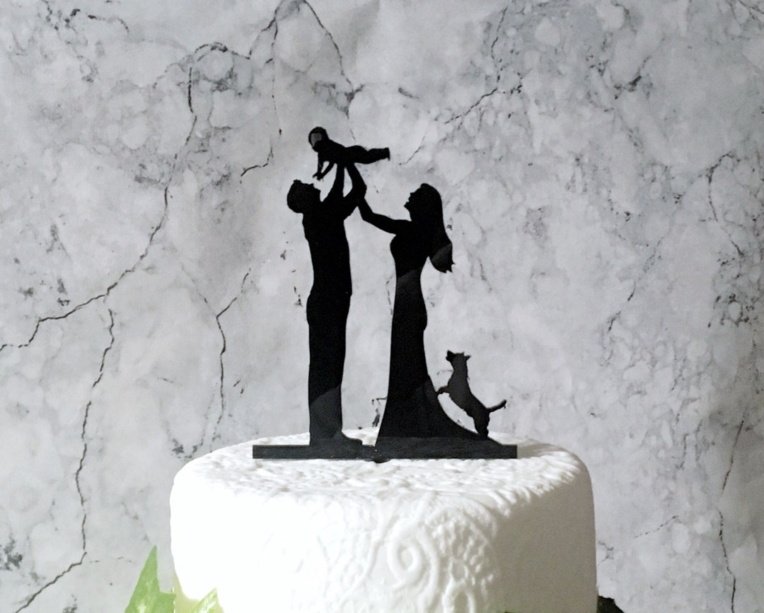 Bride Groom Baby and Dog Family Silhouette Wedding Cake Topper - Etsy