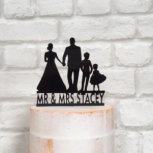 Family Silhouette Wedding Cake Topper With Young Boy and Little Girl - Etsy