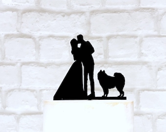 Bride Groom and Samoyed Dog Wedding Cake Topper