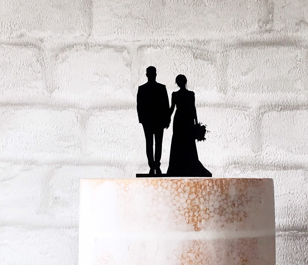 Wedding Cake Topper With Bride and Groom Silhouette With Bouquet - Etsy