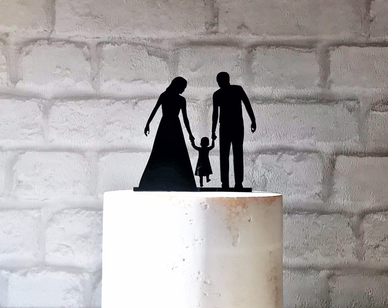 Bride Groom and Little Girl Toddler Family Silhouette Wedding Cake ...
