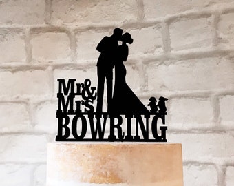 Personalised Wedding Cake Topper 2 Rabbits with Bride Groom and Pet Silhouette