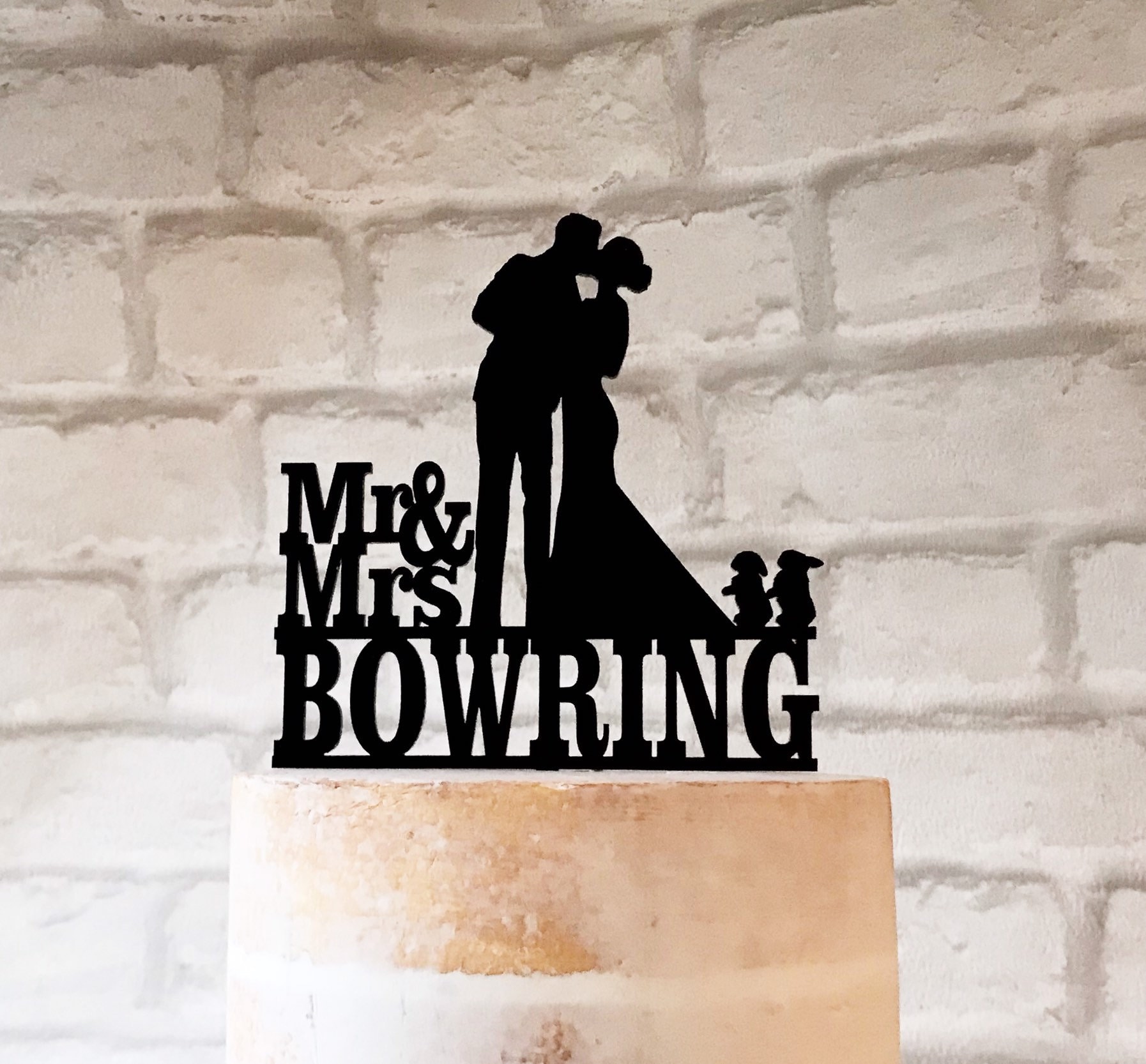 Personalised Wedding Cake Topper 2 Rabbits with Bride Groom and Pet Silhouette