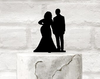 Plus Size Curvy Bride And Groom Silhouette Wedding Cake Topper