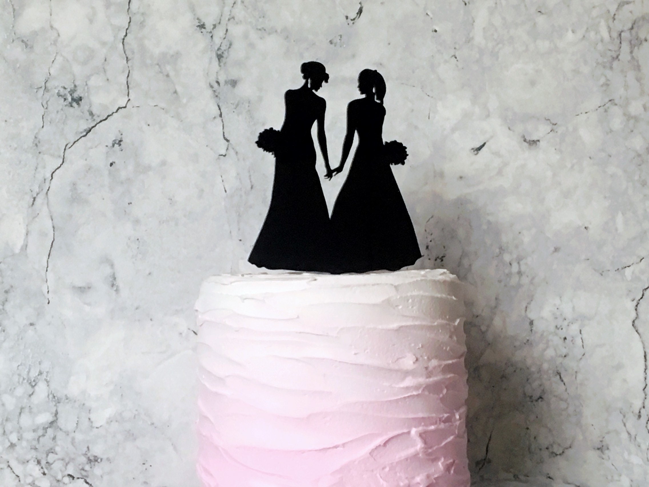 Two Brides Wedding Cake Topper Lesbian Silhouette Decoration Etsy