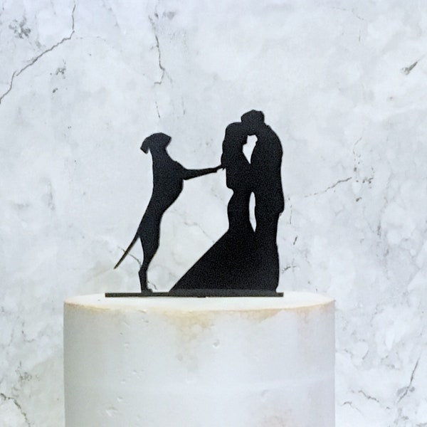 Great Dane Wedding Cake Topper, Silhouette Wedding Cake Topper with Dog, Bride Groom and Dog, Couple Silhouette, Cake Decor