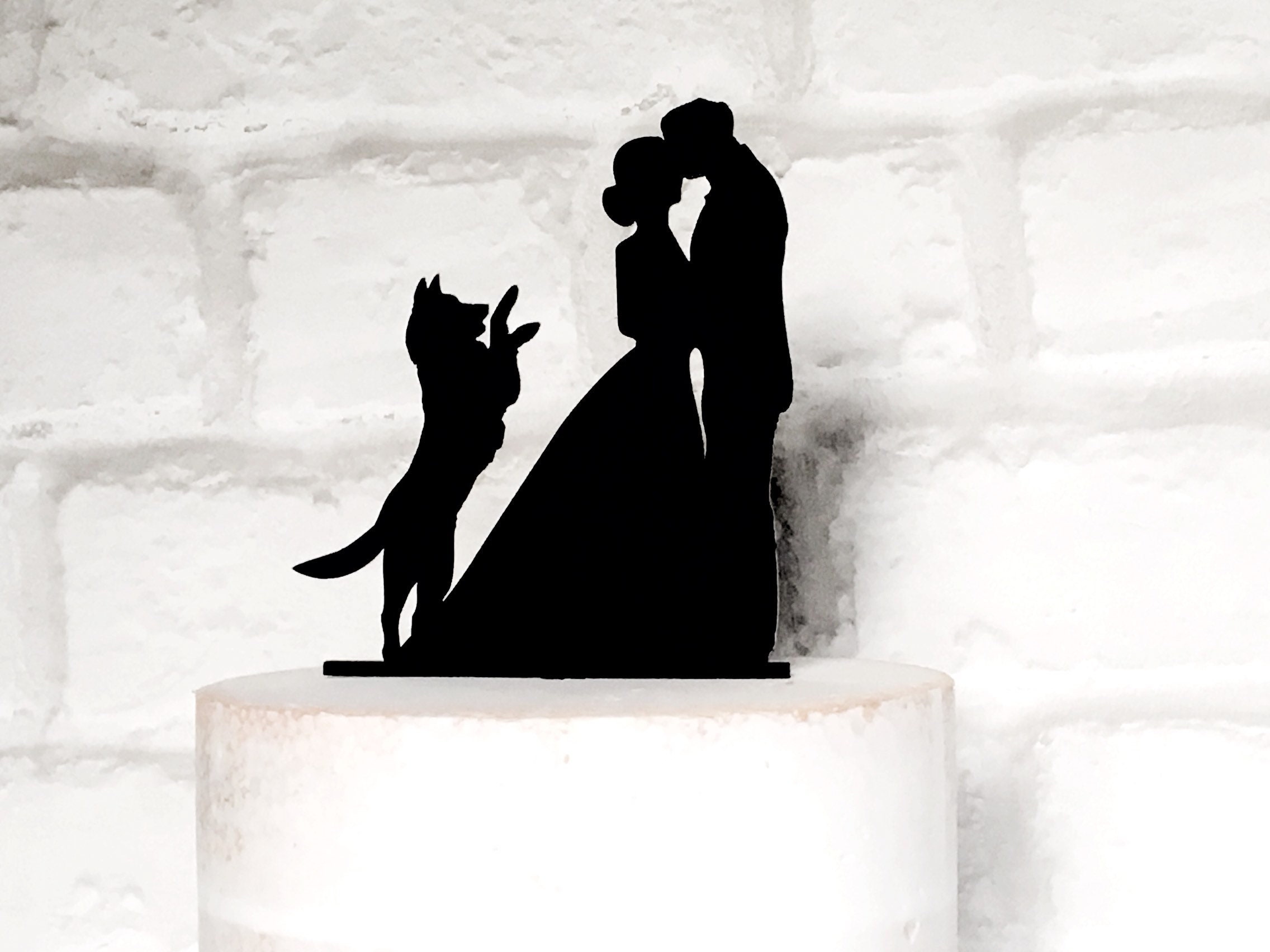 Bride and Groom Silhouette Wedding Cake Topper With Dog | Etsy