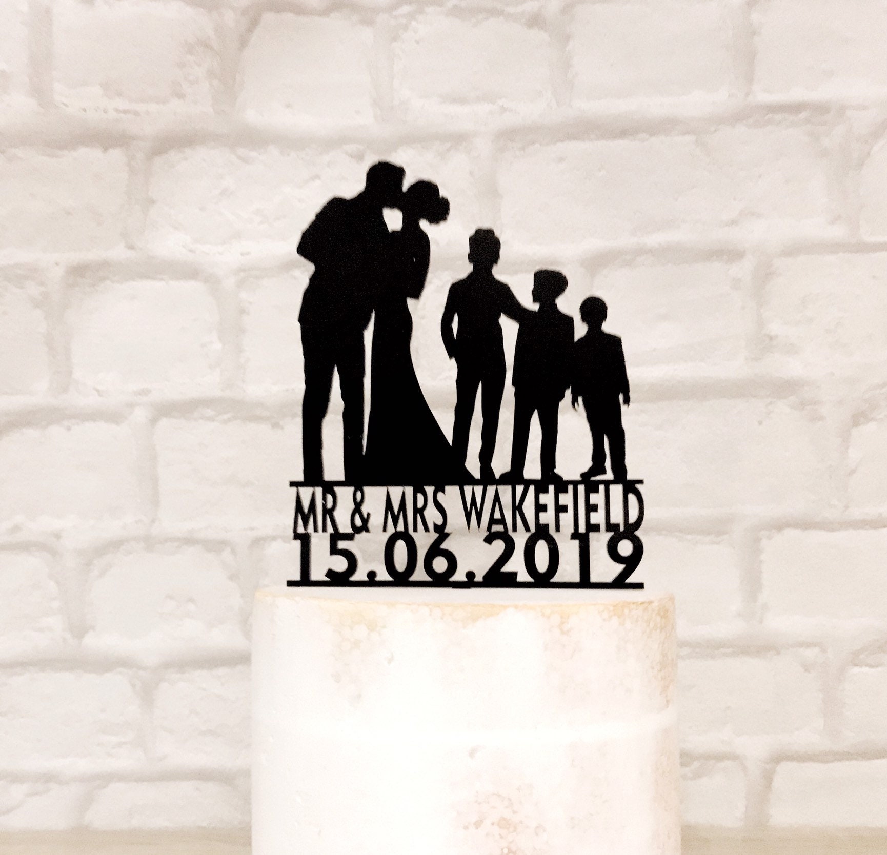 Family Silhouette Wedding Cake Topper With 3 Boys - Etsy