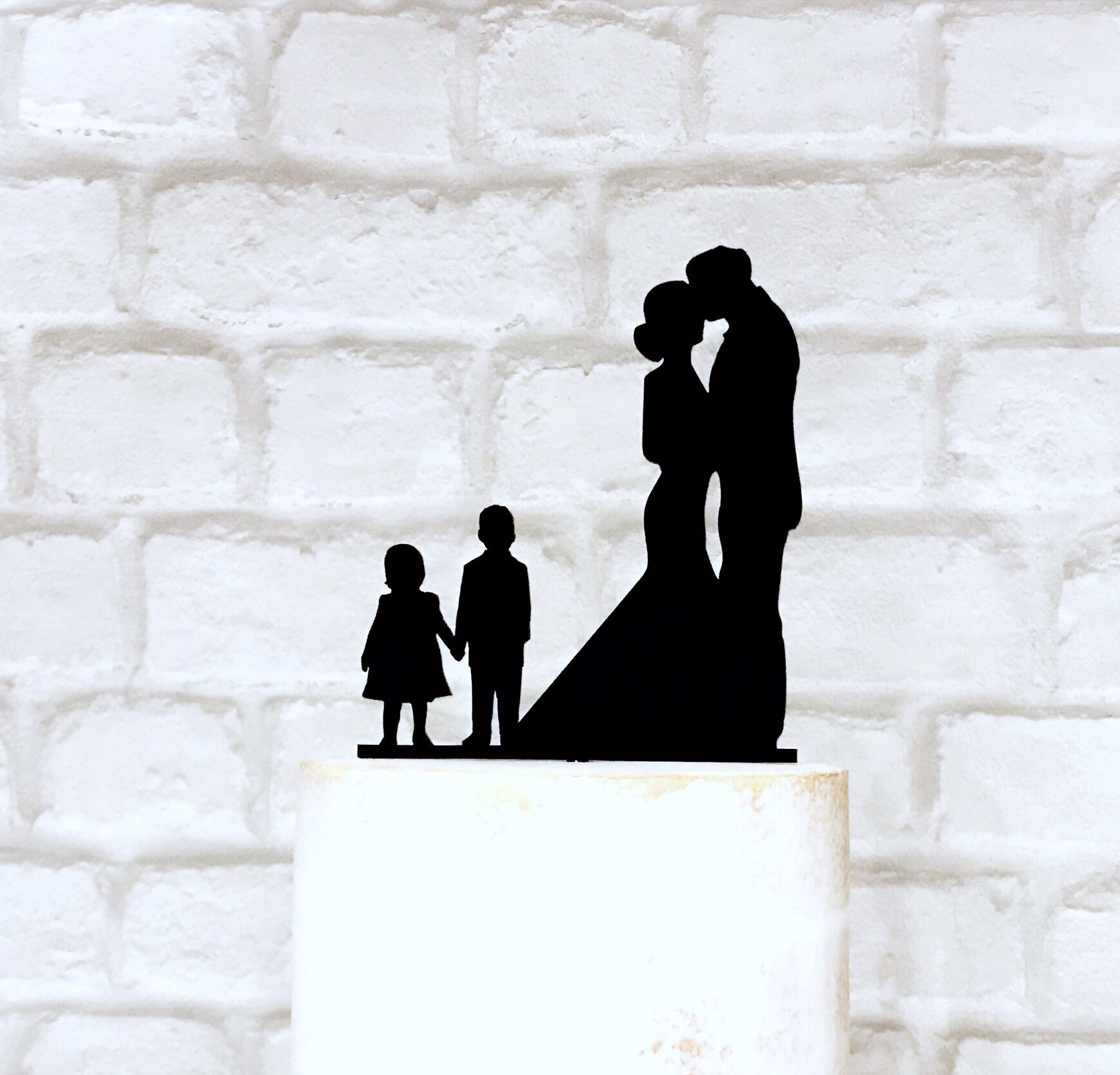 Family Silhouette Wedding Cake Topper With 2 Children - Etsy