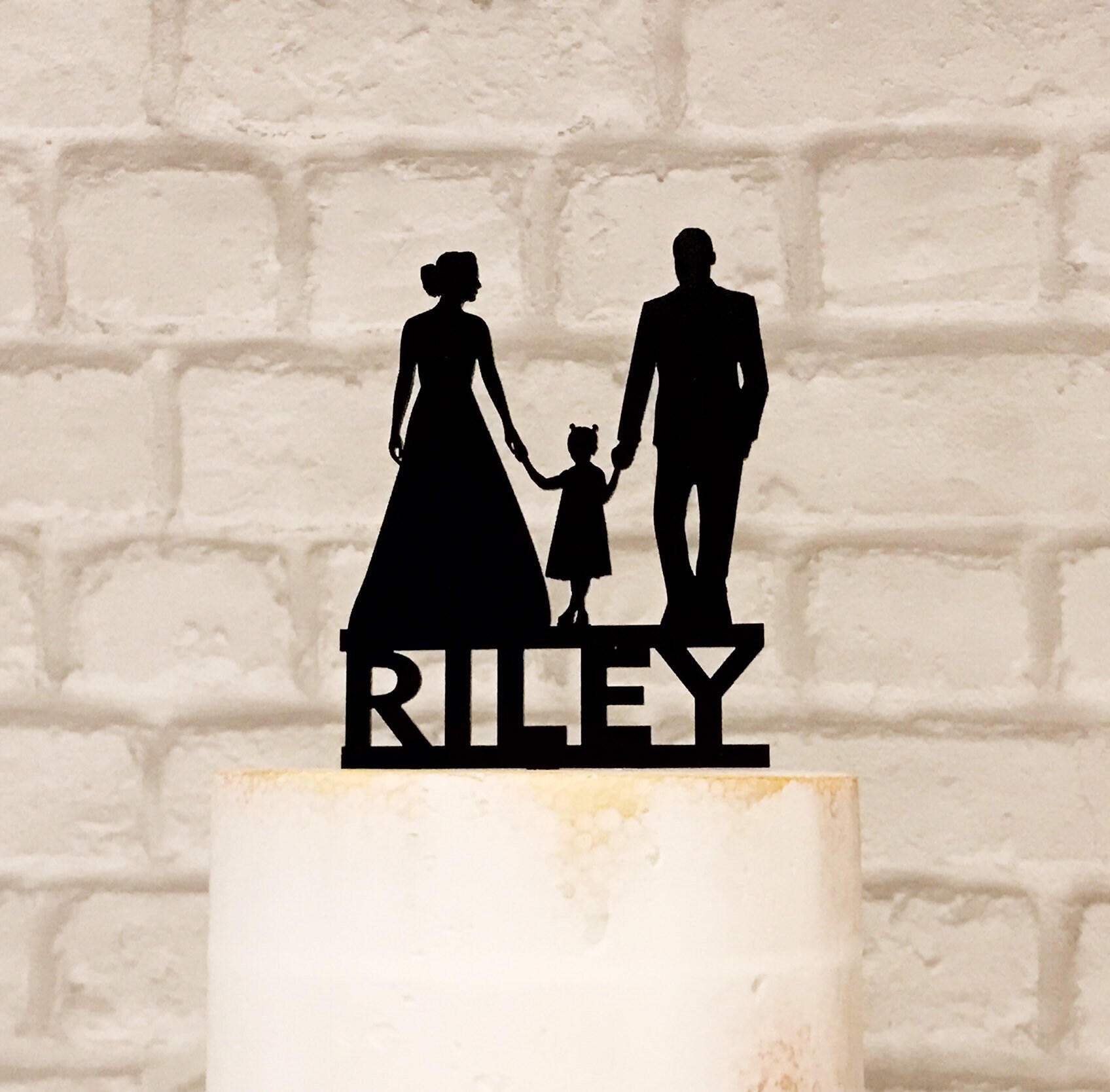 Family Silhouette Wedding Cake Topper Bride Groom and Little | Etsy